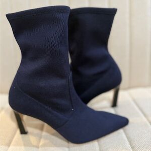 Stuart Weitzman Navy Heeled Socks Boots